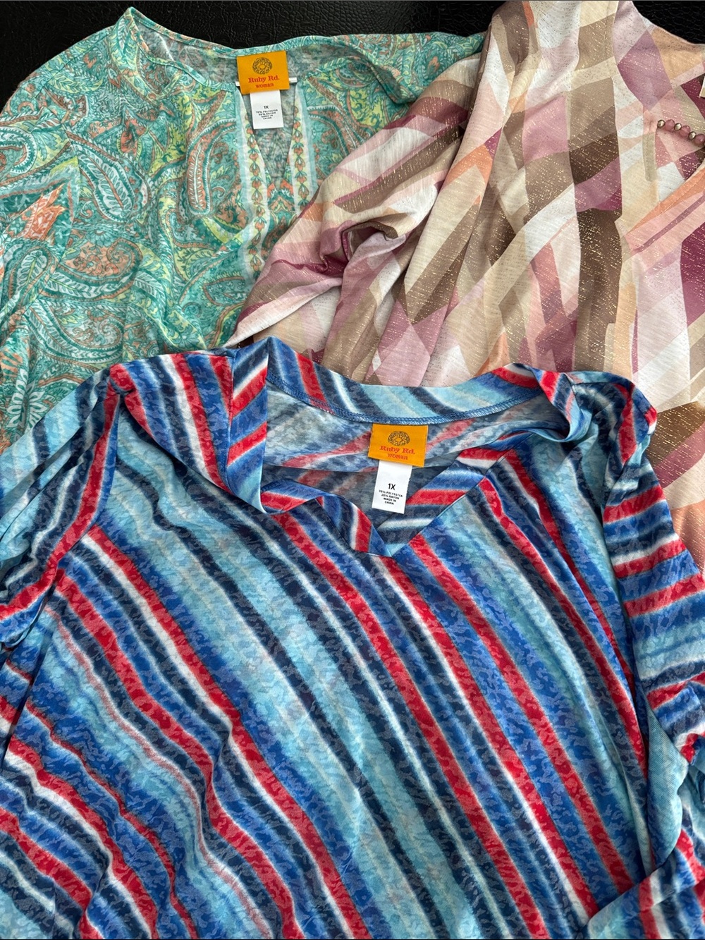 Ruby Rd. Blue, Red & Navy Striped V-Neck Long Sleeve Top lot 23